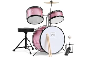 Best Choice Products 3-Piece Beginner Drum Set for Kids Juniors, w/Throne Stool, Cymbal, Drum Sticks, Bass Drum Pedal, 2 Toms - Pink Sparkle