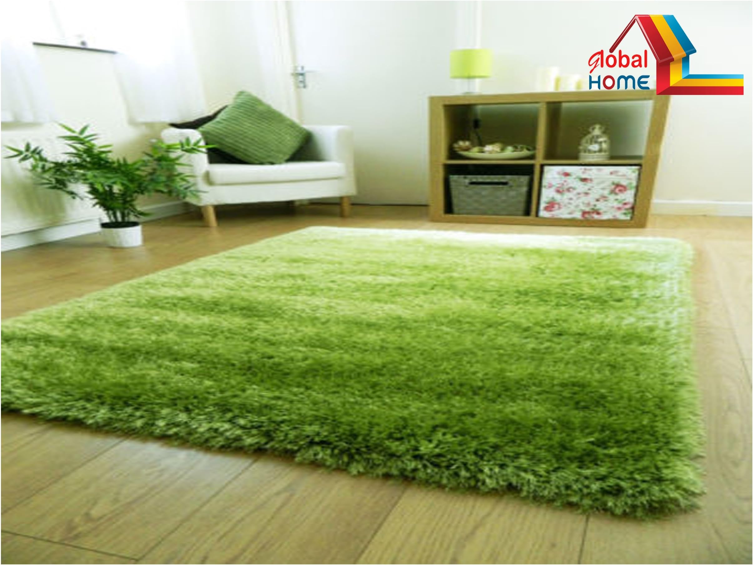 Global Home Solid Italianate Carpet (Green, Polyester And Polyester Blend, 3 X 5 Feet)