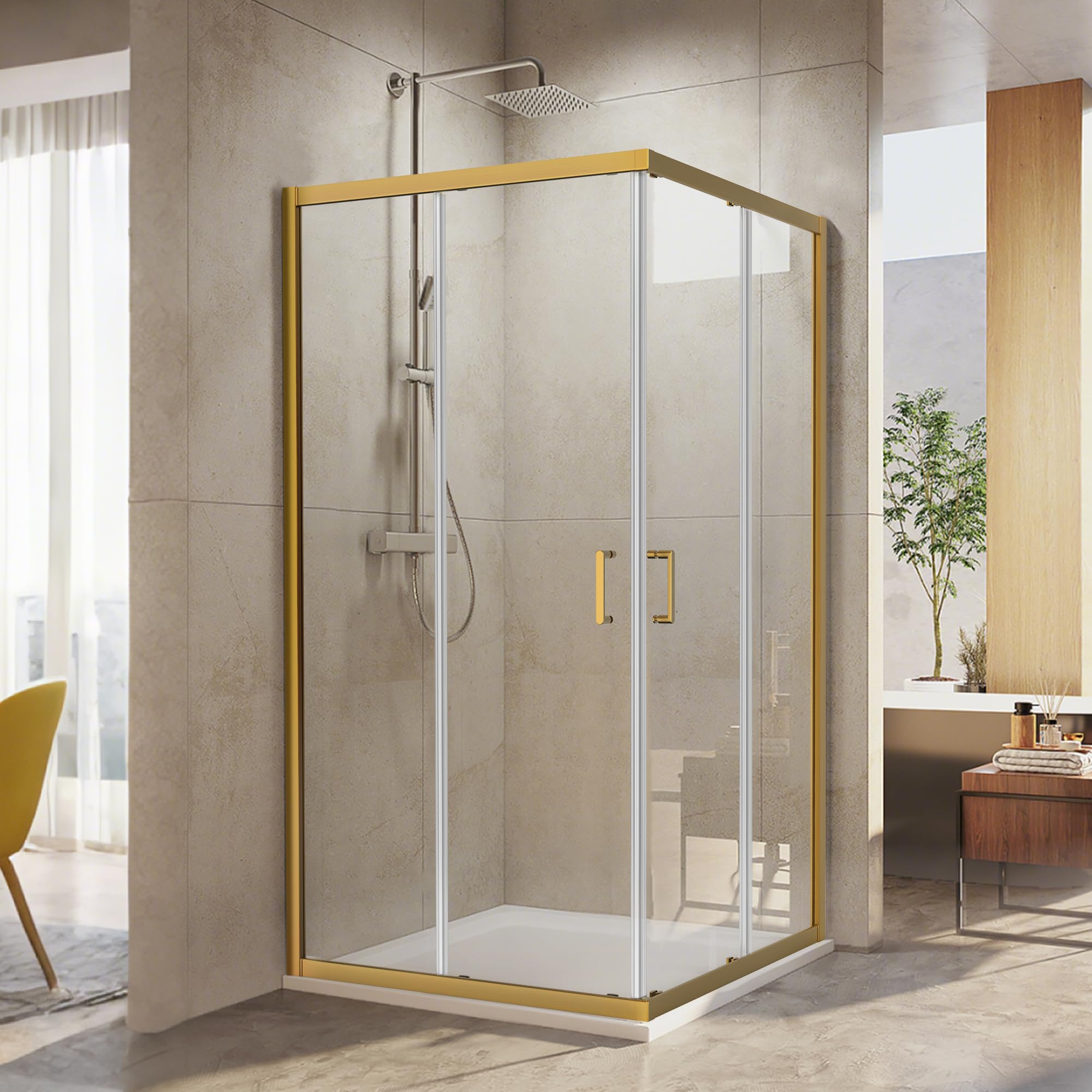 Photo 1 of ***FACTORY SEALED, TRUCK/TRAILER PICKUP ONLY*** Bathroom Shower Enclosure, 36 in.L x 36 in. W x 72 in. H, Double Sliding Shower Doors, 1/4" (6mm) Thick Clear Tempered Glass Door, Brushed Gold Frame&Corner