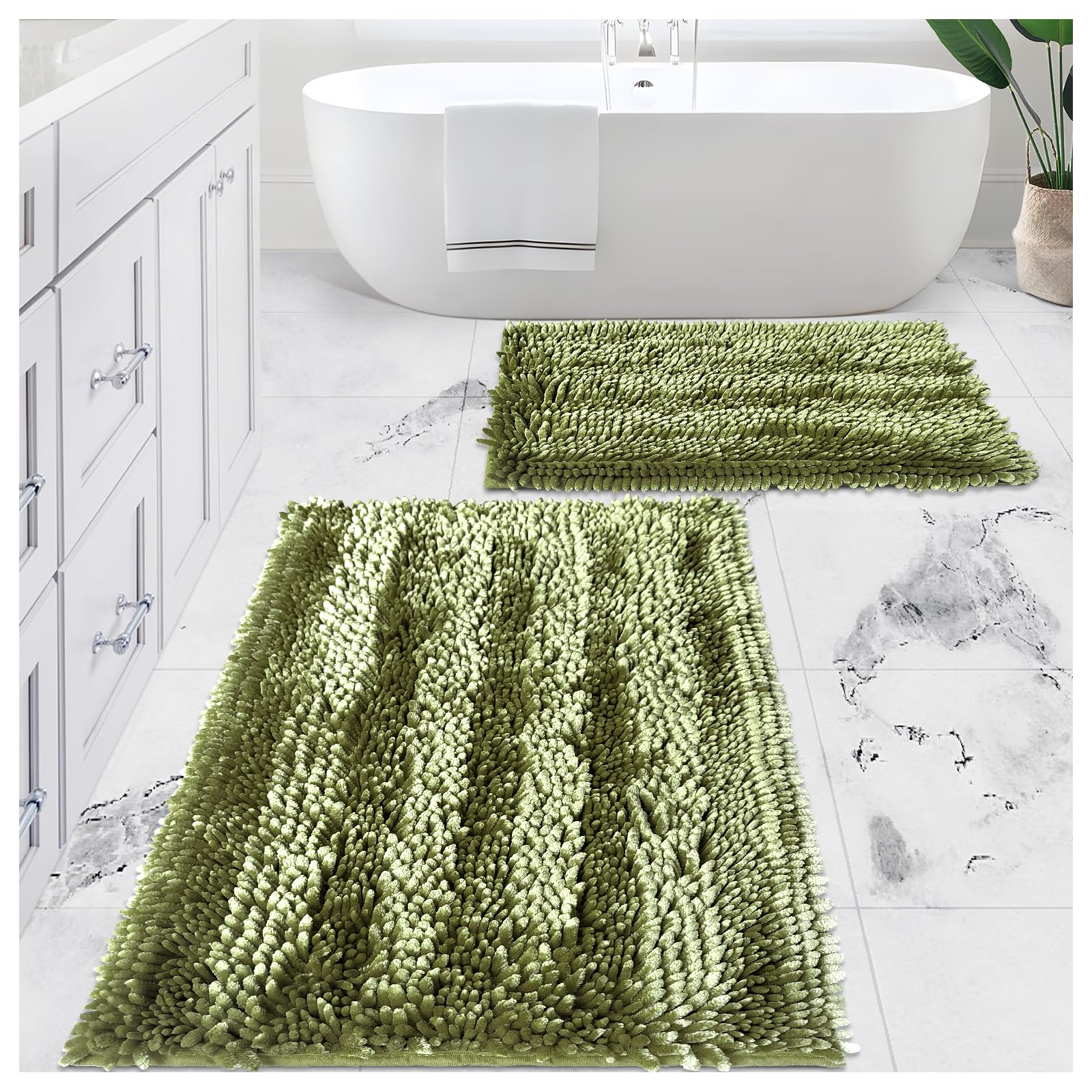 Photo 1 of Civkor Sage Green Bathroom Rug Set Bath Mats 31x20 Plus 24x16 Inch, Bath Mats for Bathroom with Non Slip Backing, Washable Bath Rugs 2 Piece for Sink, Quick Dry Chenille and Machine Washable