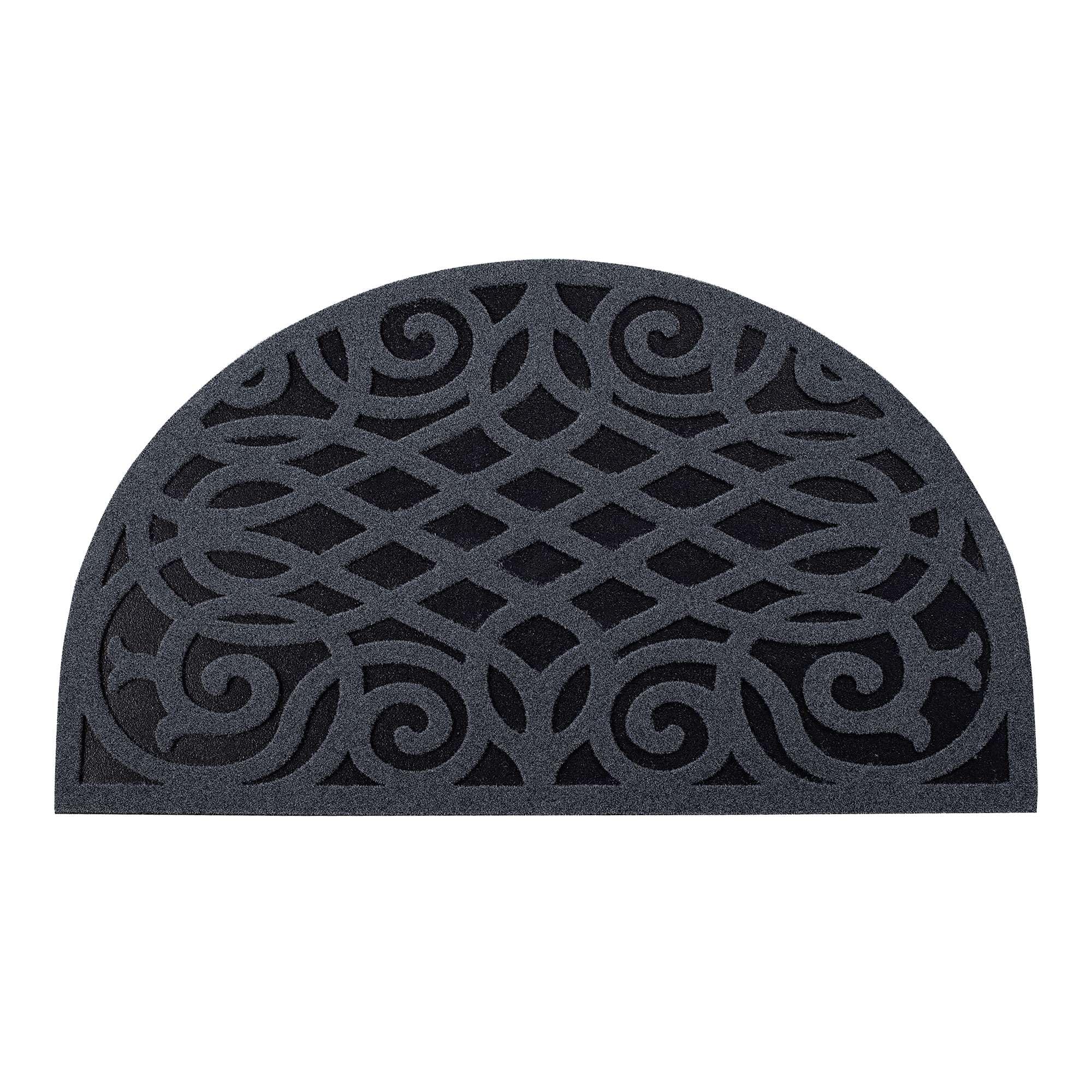 Nicoman Rubber Door Mat, Non-Slip Heavy Duty Doormat Sheltered Indoor Anti-Fatigue Easy Boot Scraper Eco-Friendly Victorian Style Indoor Entrance Mat Watertight - (Grey, Half-Moon, 75 x 44cm)