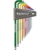 PB SWISS TOOLS Allen Key Set PB 212Z.LH-12 RB | 100% Swiss Made | 12-Piece Long Hex Key Set with Ballpoint, Inch Sized for Sc