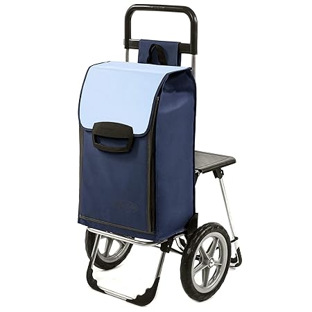 Einkaufstrolley Fajena blau mit Klappsitz & Kühlfach - 65 Liter Volumen - Einkaufsroller mit Sitz & großen, abnehmbaren Räder