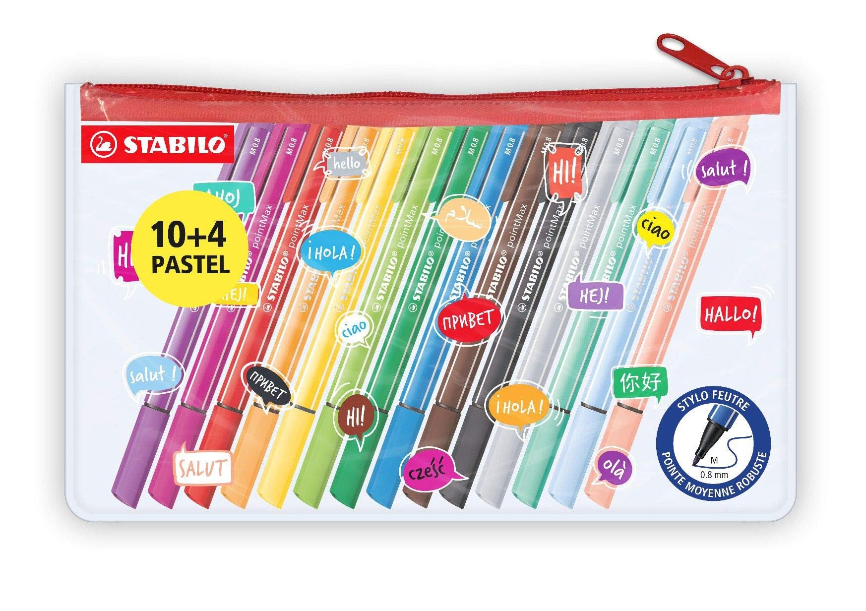 STABILO Nylon Tip Writing Pen pointMax Pencil Case of 14 Assorted Colours — image 1