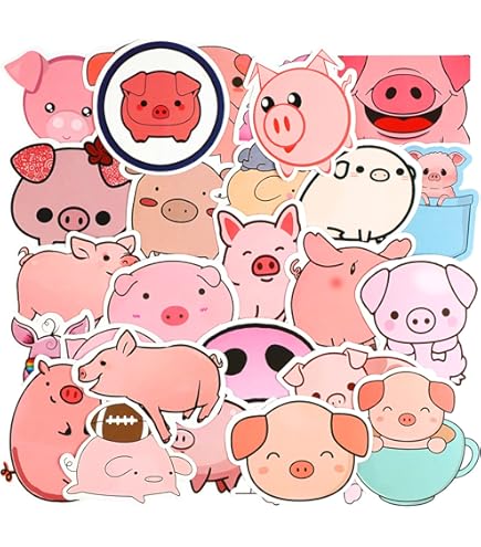 Amazon.com: 24 x 40mm Round 'Happy Pig Face' Stickers