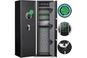 Omethey 57.09‘’ Fireproof Gun Safe, Quick Access 5 Gun Biometric Fingerprint Rifle Gun Safe, Gun Safe for Home Rifle and Pistols with LCD Screen Keypad and Silent Mode, G2-138W
