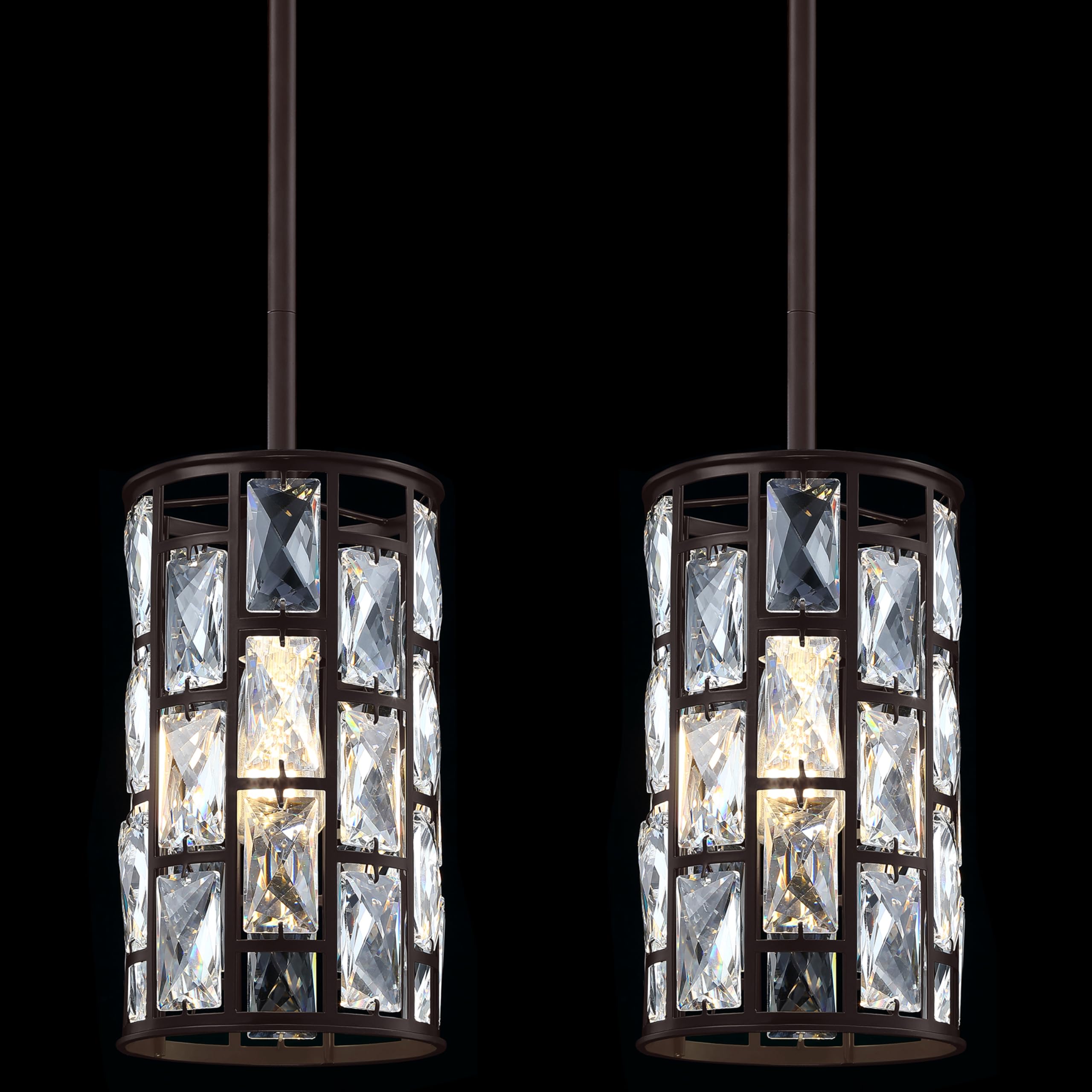 Photo 1 of 2 Pack 1 Light Hanging Kitchen Island 5.5" Crystal Modern Pendant Light Fixture,Oil Rubbed Bronze Finish with Crystal Shade for Bar,Dining Room,Corridor,Living Room Over Sink