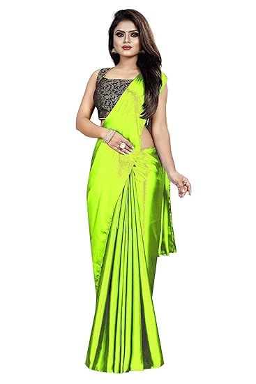 Market Magic World Womens Satin Silk Saree With Blouse Piece