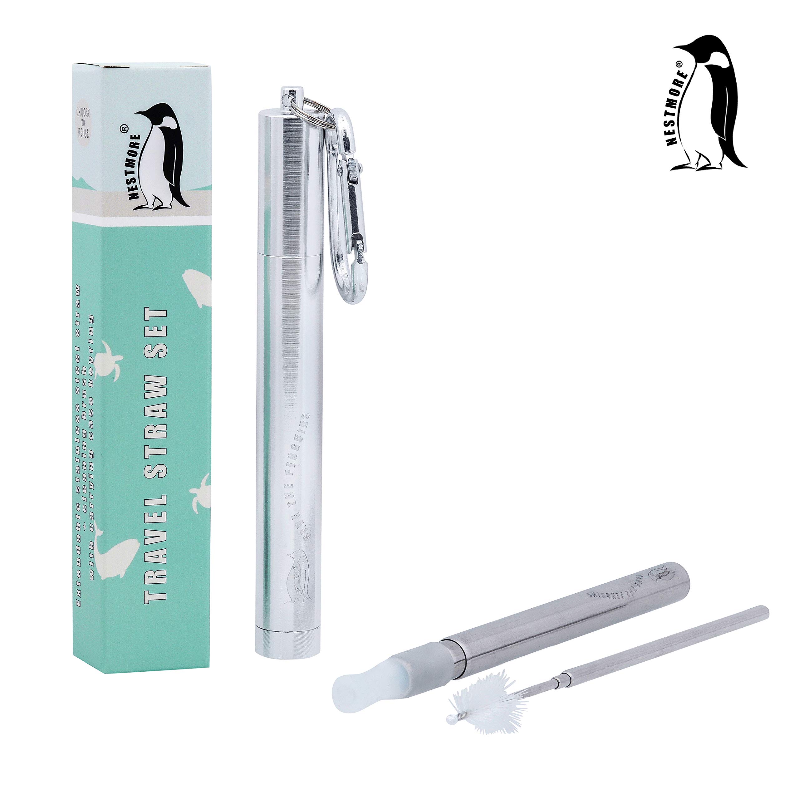 Stainless Steel Straw Set by NestMore™ | With Travel Case & Cleaning Brush | FREE SILICONE TIP