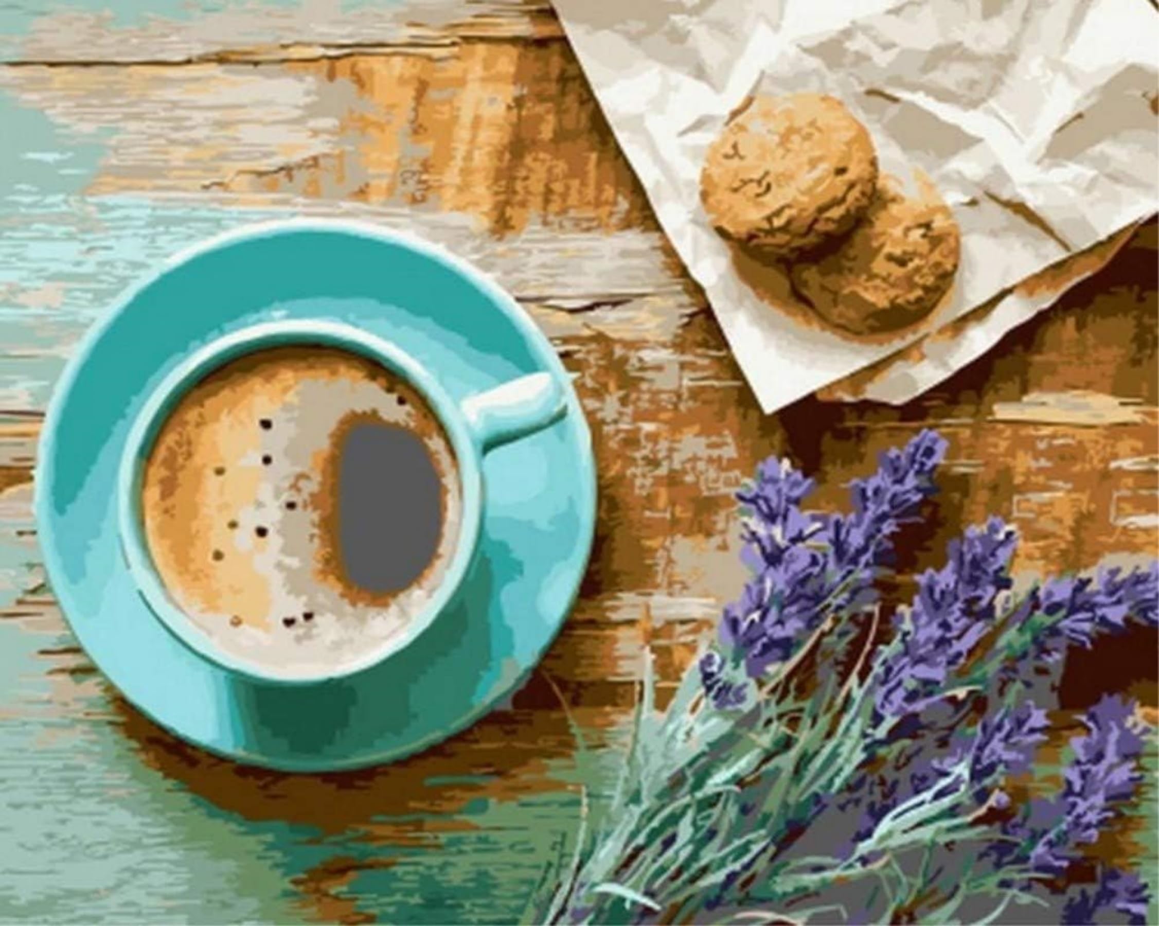 DIY Fabric Decorating Kits, ABEUTY Paint by Numbers Coffee Cookie Afternoon Tea 16x20 inches Number Painting Wall Art