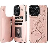 Vaburs Compatible with iPhone 16 Pro Max Case Wallet with Card Holder,Embossed Butterfly Pattern PU Leather Double Buttons Flip Protective Shockproof Cover for Magnetic Car Mount 6.9 Inch (Rose Gold)