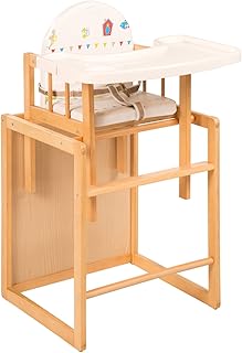 roba Kombi-Hochstuhl, Kinderhochstuhl mit Essbrett wandelbar zu Tisch & Stuhl, Holz Hochstuhl weiß, Sitz gepolstert 'Fox & Bunny'