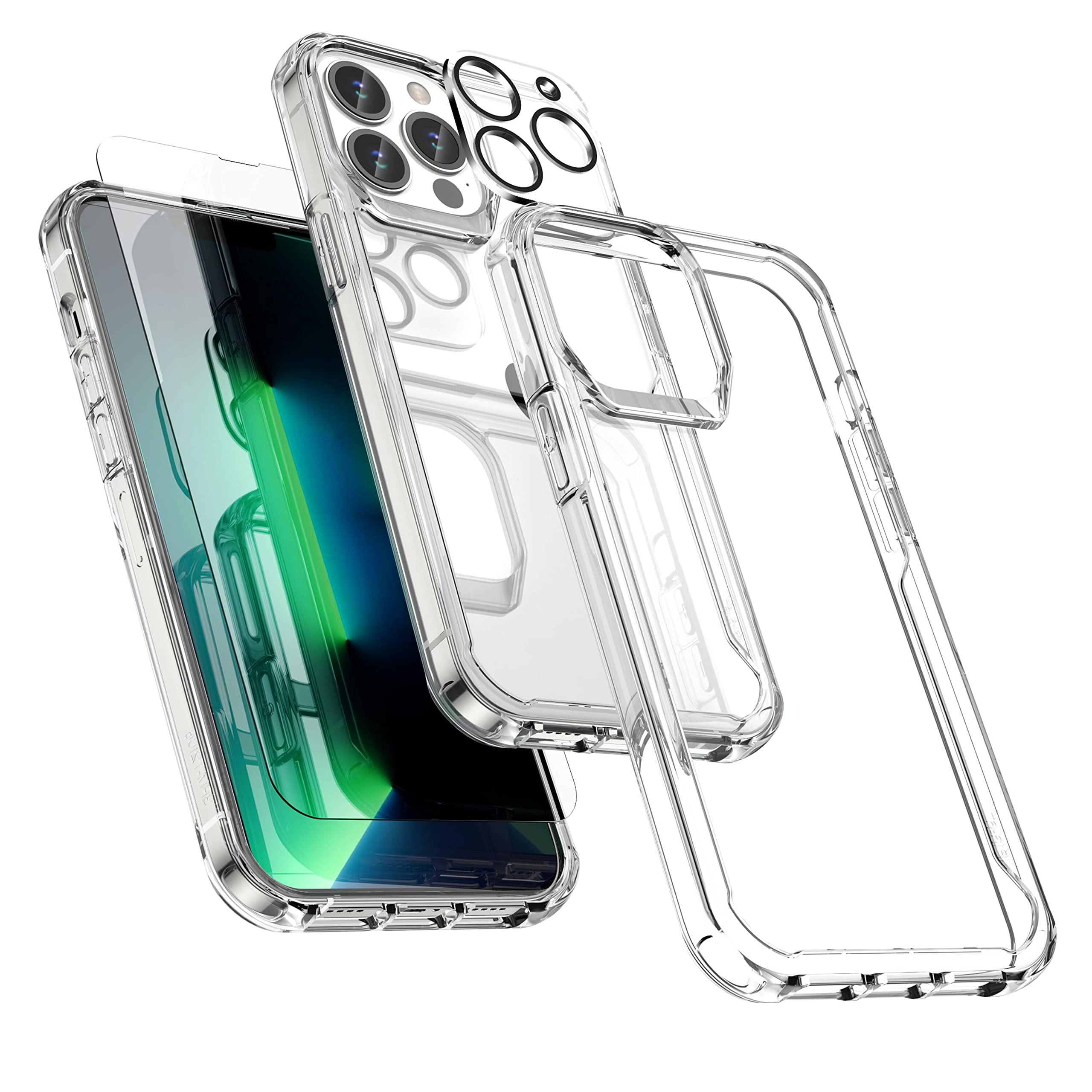 ORETECH Compatible with iPhone 13 Pro Max Case, [2 x 9H Tempered Glass Screen Protector & 1 x Camera Lens Protector] Transparent Ultra Thin Soft TPU Hard PC Hybrid Case - Clear — image 1