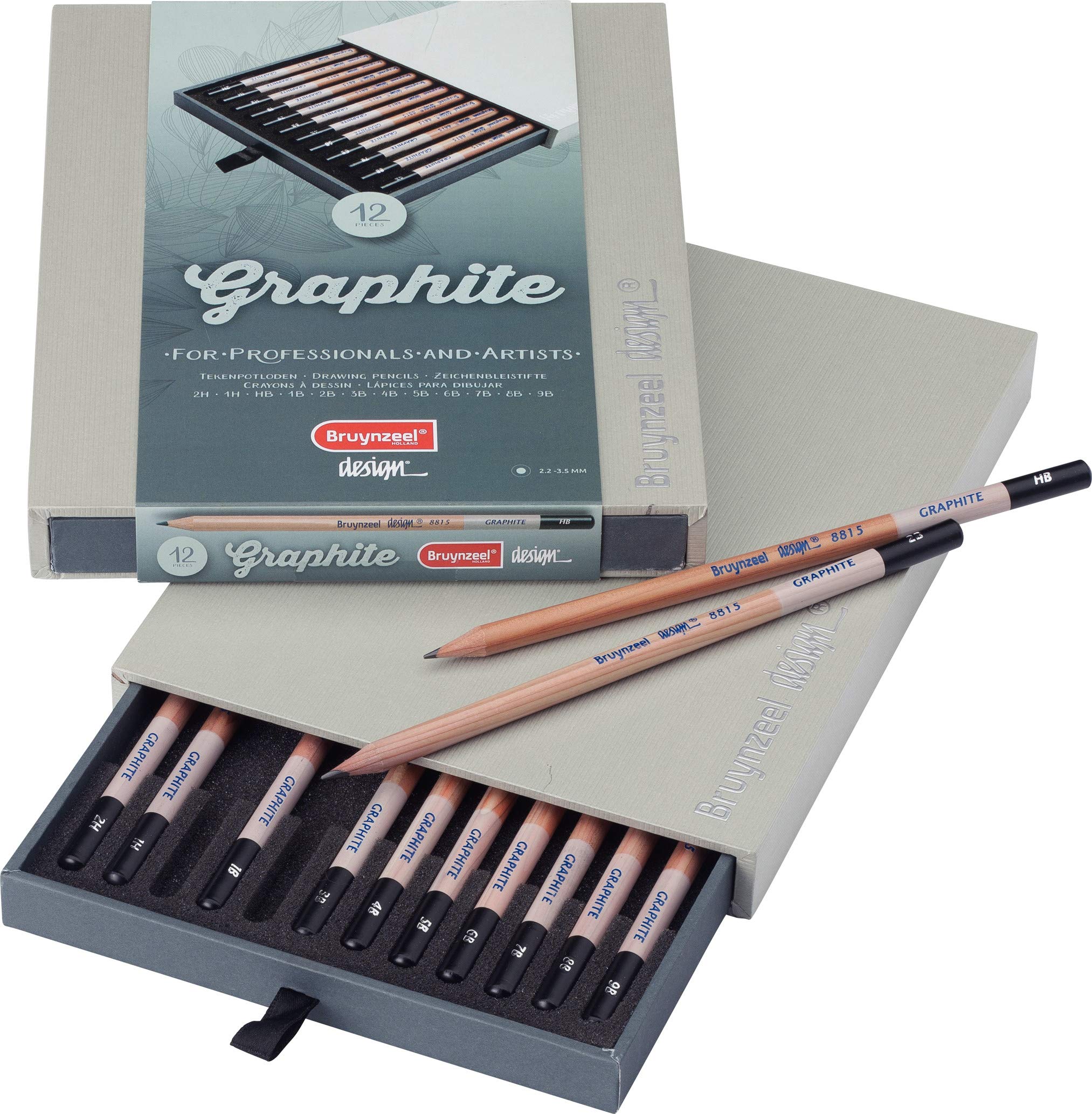 Bruynzeel Design Professional Graphite Pencil Set of 12 in Box | Artists Pencils for Drawing & Sketching