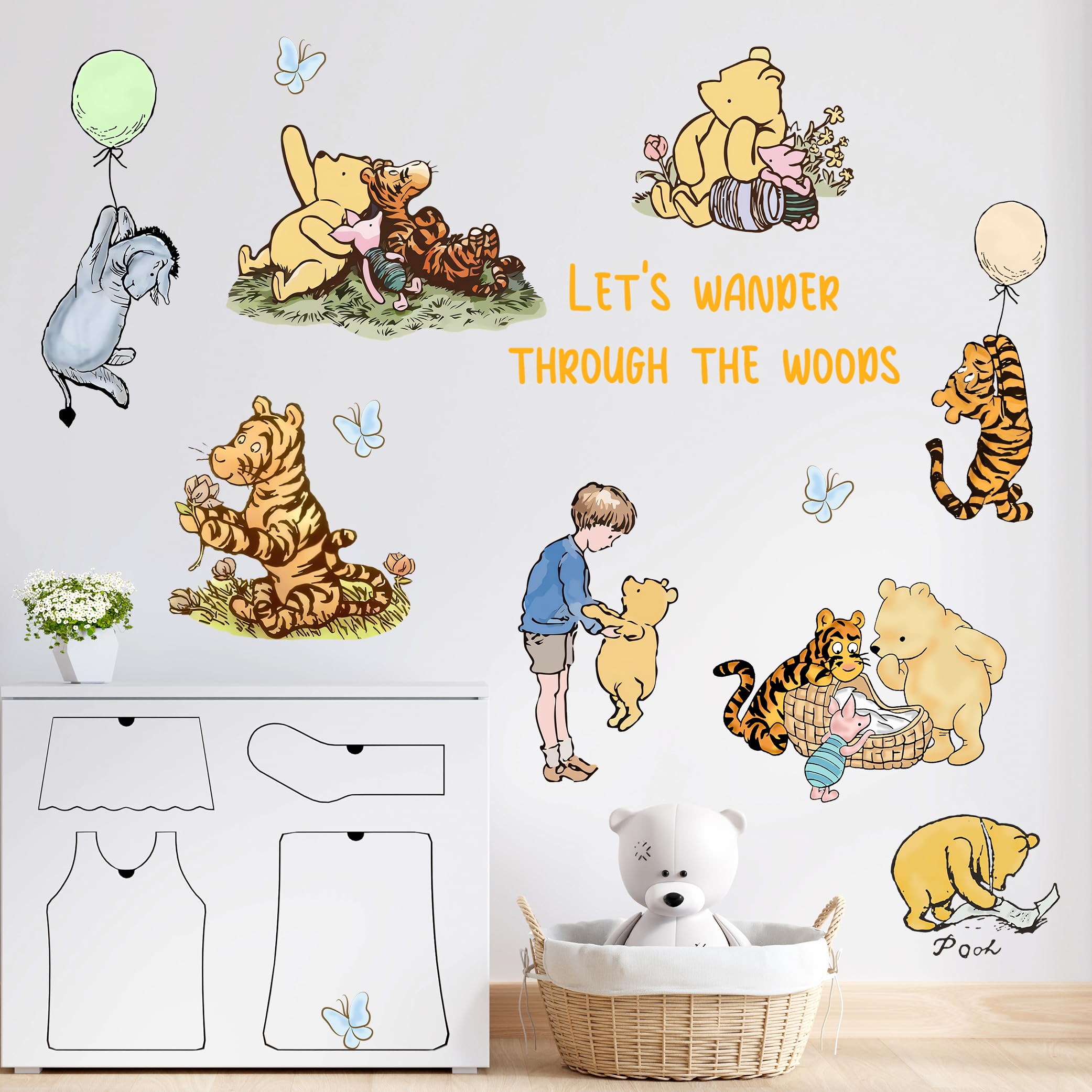 Photo 1 of Winnie Character Stickers, Winnie Inspirational Stickers, The Pooh Wall Stickers for Kids, The Pooh Removable Sticker for Baby Kids Nursery Children Room Bedroom Living Room Playroom Wall Decoration