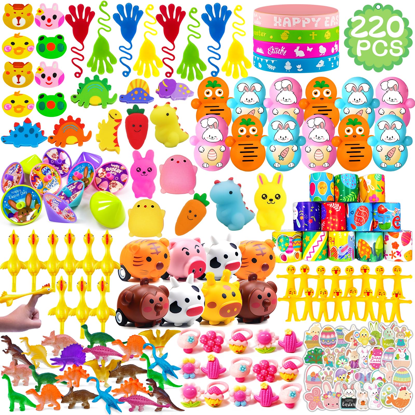 Coneatness 220 Pcs Easter Egg Fillers, Kids Party Favors, Small Toys Easter Basket Stuffers Goodie Bag Treat Bag Stuffers