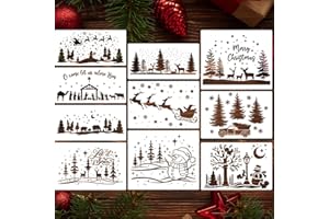 ZOSYLLEY Christmas Stencils for Painting on Wood Large Christmas Scene Stencil Reusable Pine Tree Santa Deer Nativity Holiday Drawing Templates for Window Doormat Canvas Crafts Decor