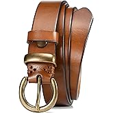 WOLFANT Full Grain Leather Belt for Women,1.1" Ladies Casual leather Jean Belt with Vintage Circle buckle in Gift Box