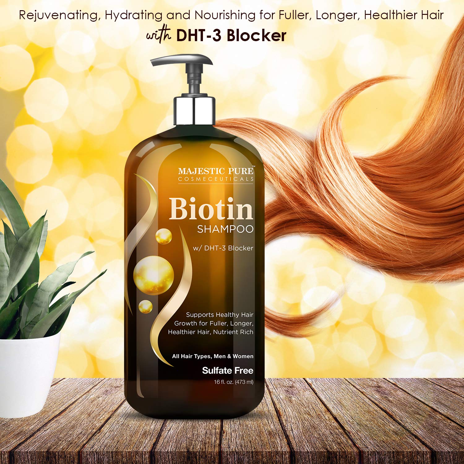 Majestic Pure Biotin Shampoo for Hair Growth - Volumizing Shampoo for Hair Loss - with DHT-3 Blocker - Hydrating & Nourishing - Sulfate Free, for Men & Women - Thin Hair Shampoo - 16 fl oz : Beauty