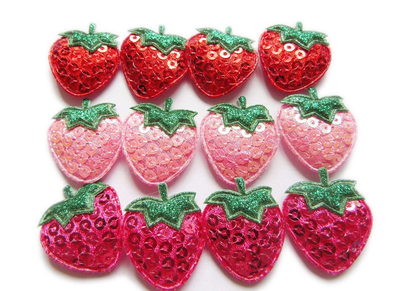 YYCRAFT Pack Of 60 Padded Sequin Strawberry Appliques/trims-3 Colors