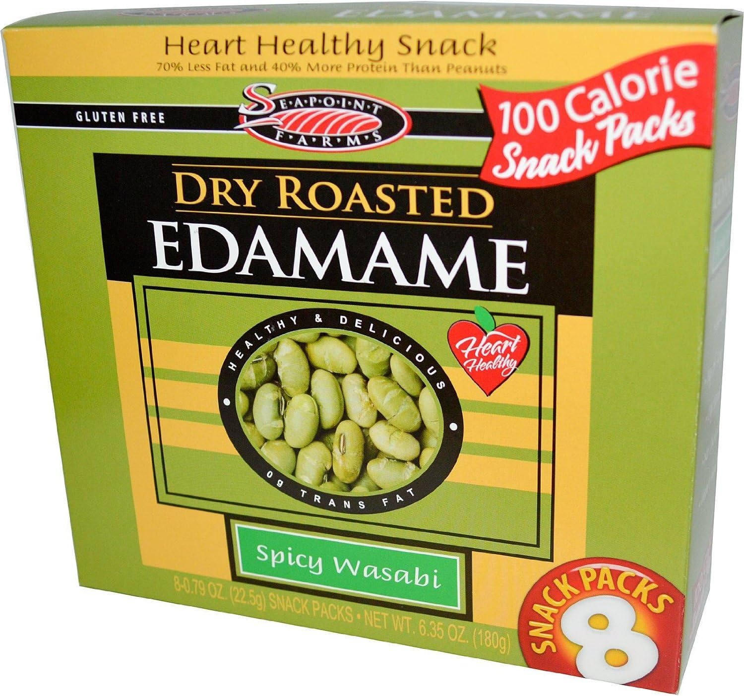 Seapoint Farms Dry Roasted Edamame Spicy Wasabi 8 Snack Packs (4 Boxes)