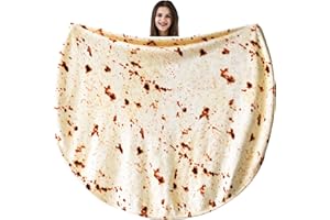 Vessia Burritos Tortilla Blanket Throw Size(Beige,47 inches), Giant Realistic Funny Food Throw for Adults and Kids, 300 GSM Double Sided Soft Novelty Round Taco Home Decor