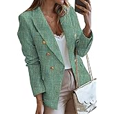 Happy Sailed Womens Tweed Blazers Casual Long Sleeve Double Breasted Open Front Blazer Jackets Work Suits
