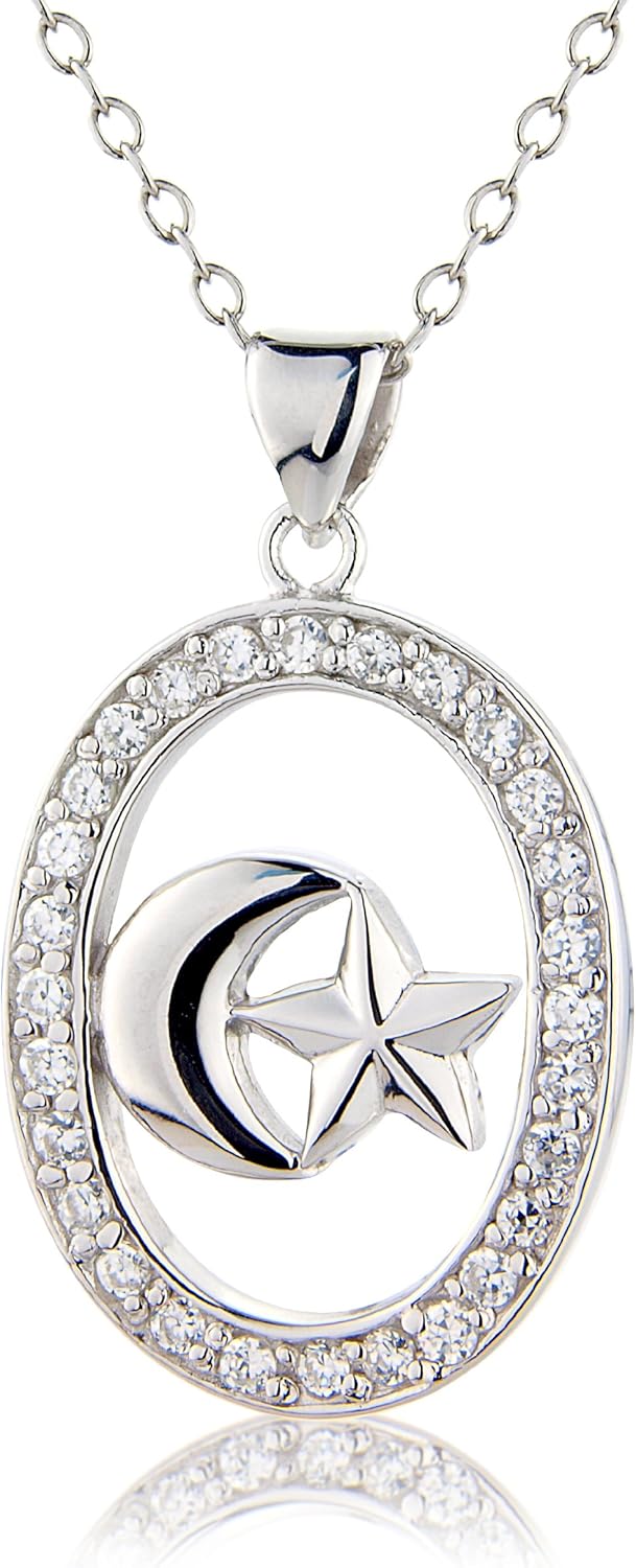 925 Sterling Silber Kette mit Sonne & Mond Anhänger mit ...