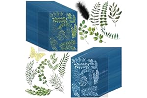 NOVWANG 80 Pcs Cyanotype Paper, High Sensitivity Sun Print Paper Cyanotype Kit with 2 Dedicated Clear Sleeves and 1 Pack Temp