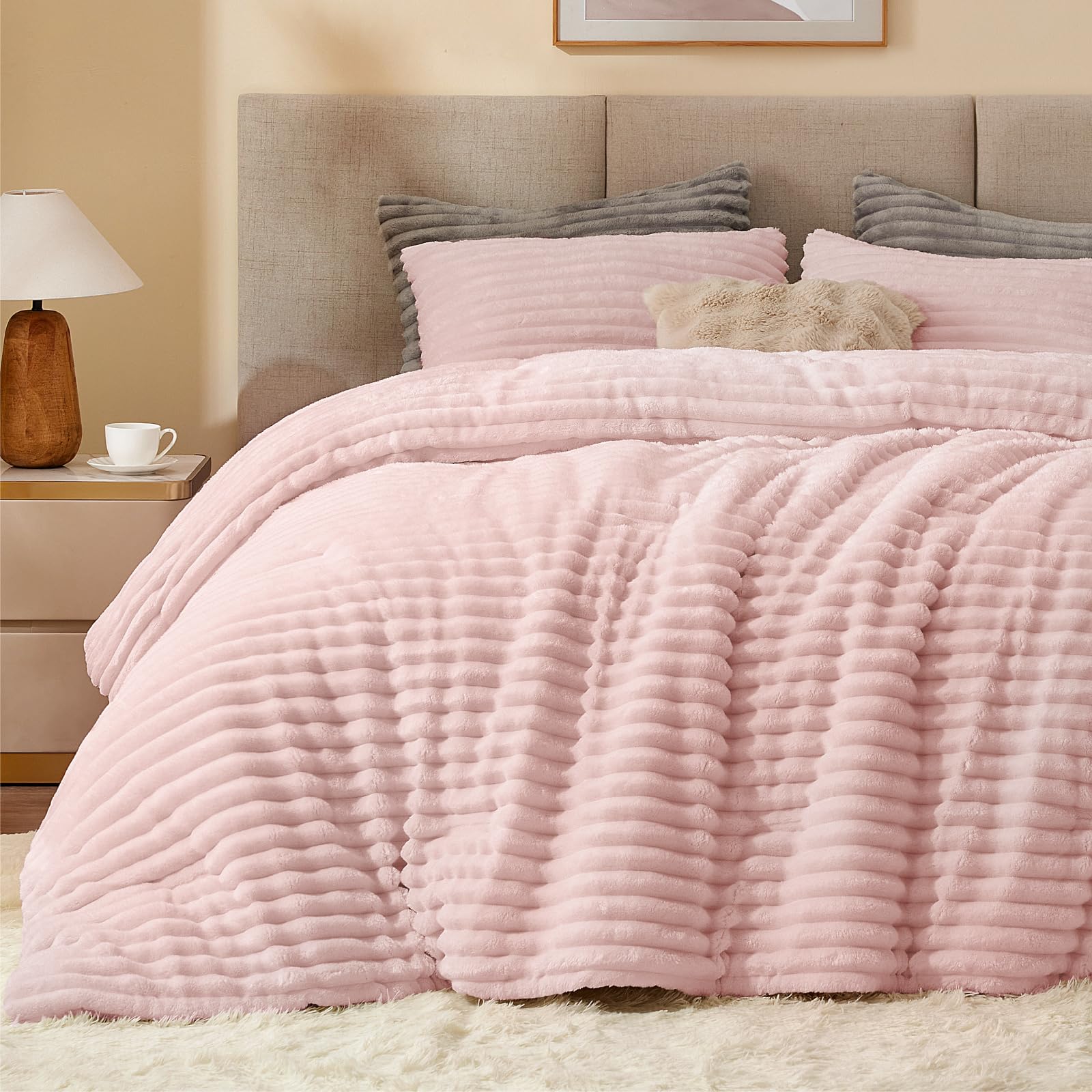 Photo 1 of BEDELITE Fleece Full Comforter Set -Super Soft & Warm Fluffy Pink Bedding, Luxury Fuzzy Heavy Bed Set for Winter with 2 Pillow Cases