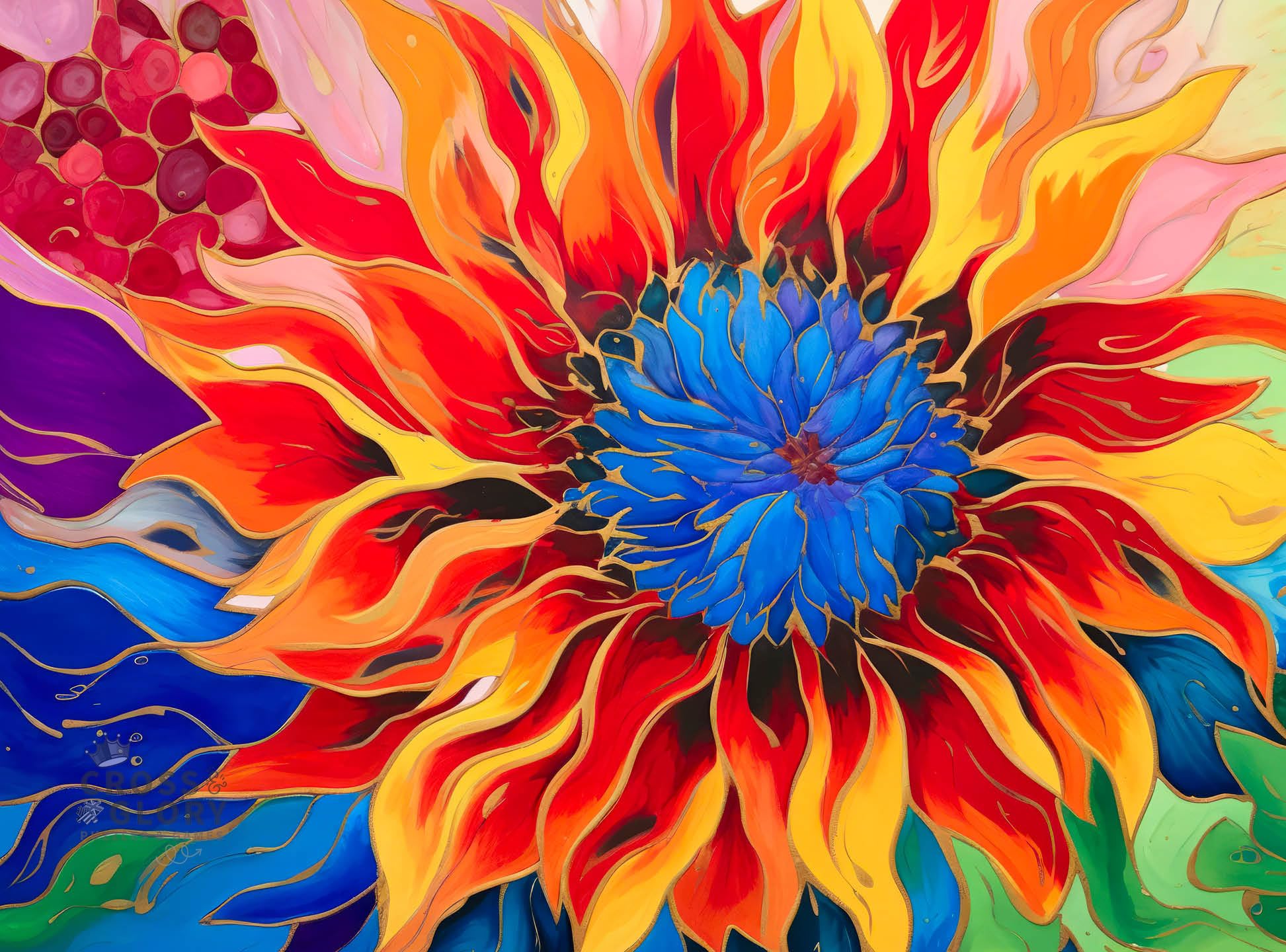 "Firelit Dahlia’s Dance" - A 1000-Piece Jigsaw Puzzle by Cross & Glory — image 1