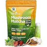 KIKI Green Mushroom Matcha Super Blend - Matcha Powder with Lion's Mane, Chaga, Reishi, Cordyceps - Mushroom Coffee Alternative for Energy, Focus, Immunity - 8 oz, 40 Servings