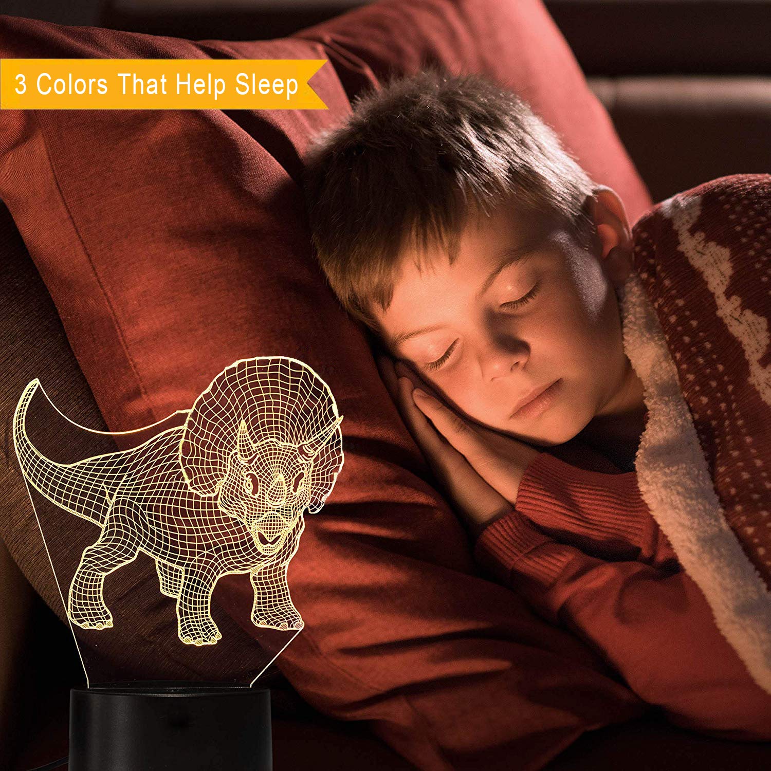 3D Night Light, Night Lights for Kids 3 in 1 3D Dinosaur Illusion Night Lamp Bedside Lamp 3 Colors, 3D Night Light for Kids Best Birthday Gifts for Kids Girls Boys Baby