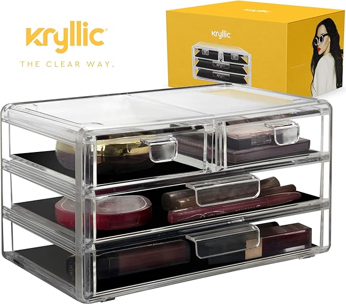 AcryliCase Acrílico Maquillaje & Organizador de Joyas 4 Draw cosméticos Caja de Almacenamiento de Pantalla