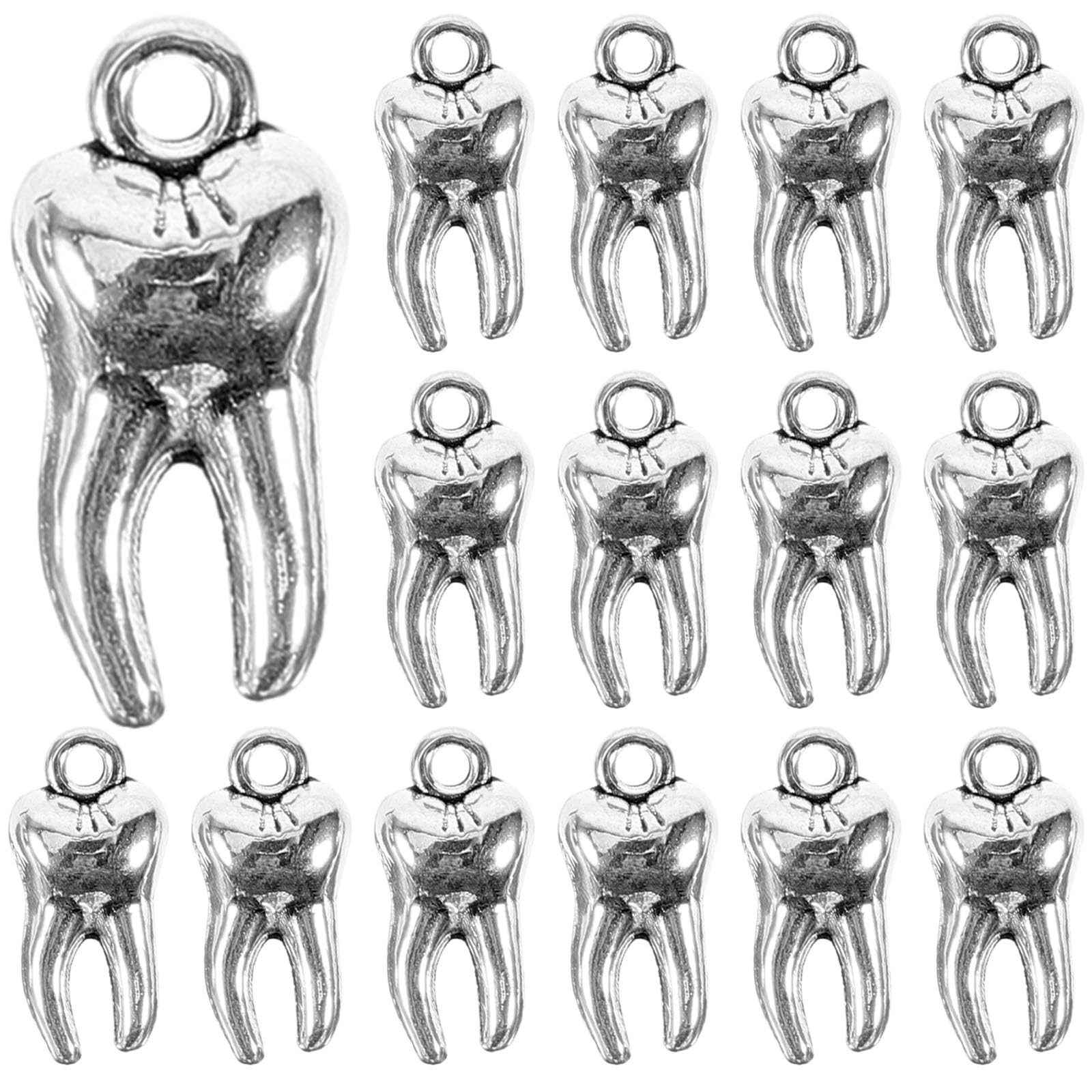 VILLCASE Teeth Pendant Ornaments Silver Alloy 3D Realistic Tooth Charms for Necklace Bracelet Bag Accessories Small 0.6 Inch Metal Tooth Pendants