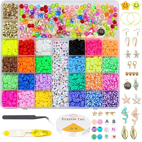 BTOIURF 6000 Pcs Polymer Clay Beads Kit, 24 Color Flat Spacers, Heishi for Jewelry Making, DIY Crafts Gift for Teen Girls