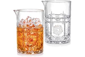 Coloch 2 Pack Crystal Cocktail Mixing Glasses, 22 Oz Vintage Bar Mixing Pitcher Weighted Bottom Seamless Cocktail Stirring Gl
