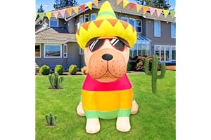 JOYEASE 5 FT Cinco De Mayo Inflatables Outdoor Decorations, Bulldog with Taco Sombreros Glasses May 5 Blow up Inflatable Shar Pei Dog for Holiday Party Décor