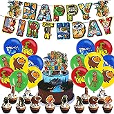Italian Brainrot Birthday Decorations Set with Happy Birthday Tralalero Banner, Brain Animals Balloons, Cupcake Toppers for Kids Party Supplies