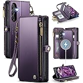 Defencase for Galaxy S25 Magnetic Wallet Case Compatible with Magsafe with RFID Blocking Zipper & Card Holder for Women Men, PU Leather Detachable Phone Case for Samsung Galaxy S25 6.2 inches, Purple