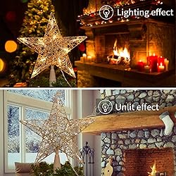 Christmas Star Tree Topper, Plug in Gold Glittered