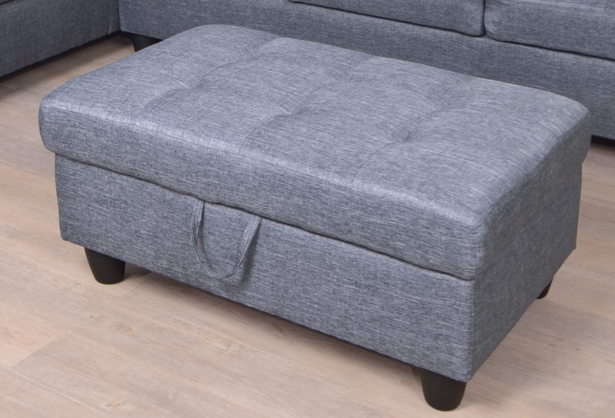 Beverly Fine Furniture Left Facing Linen Russes Sectional Sofa Set With Ottoman, Grey (INCOMPLETE BOX 1 OF 2 ONLY)