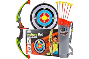 Toysery Kids Archery Set with LED Flash Lights, Toy Bow and Arrow Set for 6-8 Years Old Boys, Includes Archery Bow, 6 Archery Arrows, Target, Quiver - Great for Youth Practice