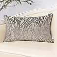 Yangest Grey Throw Pillow Cover Velvet Cushion Cover Branches Rectangular Pillowcase for Sofa Couch Bedroom Living Room, 12x20 Inch