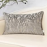 Yangest Grey Throw Pillow Cover Velvet Cushion Cover Branches Rectangular Pillowcase for Sofa Couch Bedroom Living Room, 12x20 Inch