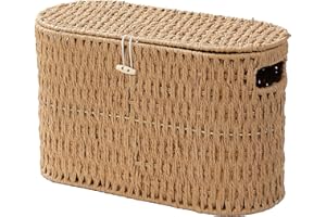 Coeusy Toilet Paper Basket with Lid,Paper Rope Decor Basket for Bathroom Organizers and Storage,Holds Up to 6 Mega Rolls,Decorative Hand-Woven Bathroom Bedroom Living Room Decor