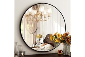 HARRITPURE Round Bathroom Mirror - 20" Black Circle Wall Mirror Aluminum Alloy Frame Hanging Modern Decoration for Vanity, Be