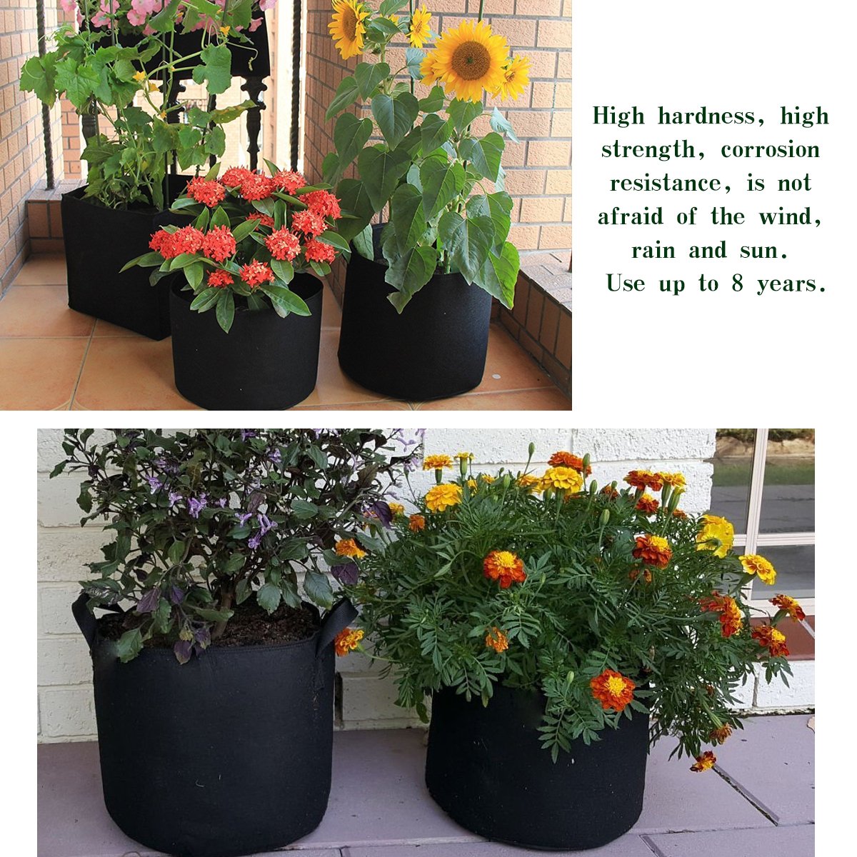 Ndier 5 Pack Plant Growing Bag Planter Bags with Handle Straps Aeration Fabric Pots , Non-woven Breathable Permeable Degradable (Black) (3 gallon)