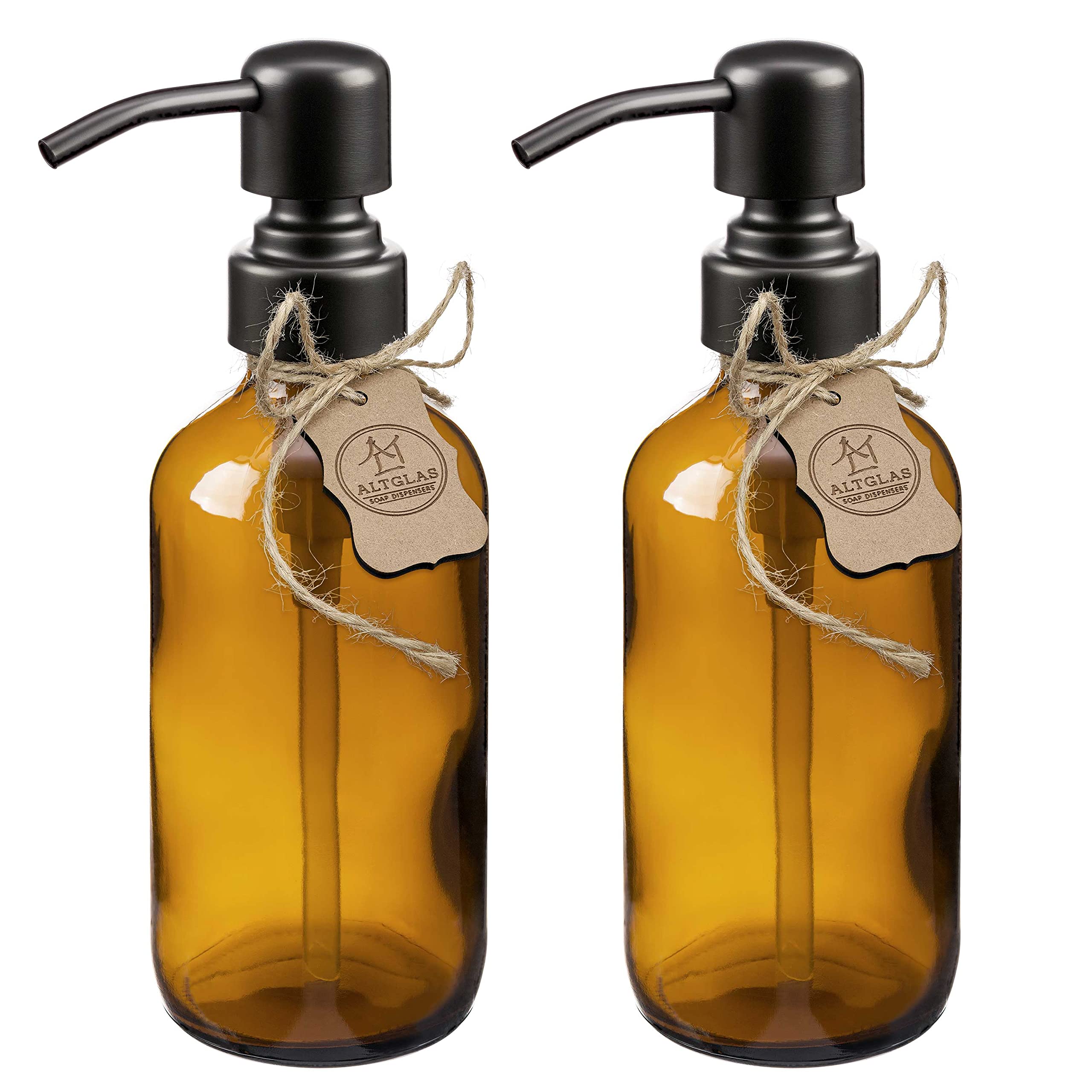ALTGLAS Refillable Glass Soap Dispenser 'Sarajevo' from Amber Bottle with 304 Stainless Steel Pump in Matt Black (250ml, Set of 2) — image 1