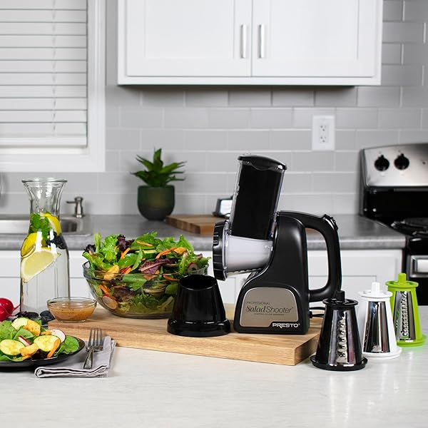PRESTO 02970 PROFESSIONAL SALADSHOOTER ELECTRIC SLICER/SHREDDER, BLACK,1 COUNT